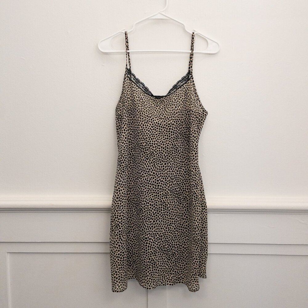 Secret Treasures Leopard Print Lace Slip Dress Medium Satin Nightgown Cami